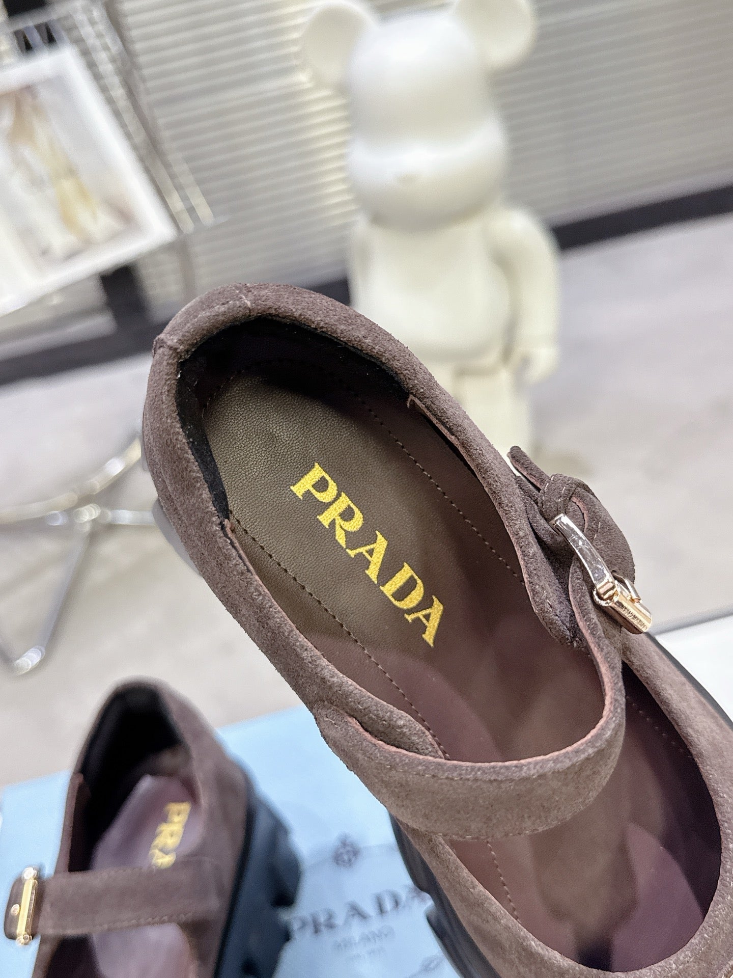 PRADA 25S PLATFORM MARY JANE SHOES IN DARK BROWN SUEDE - 35