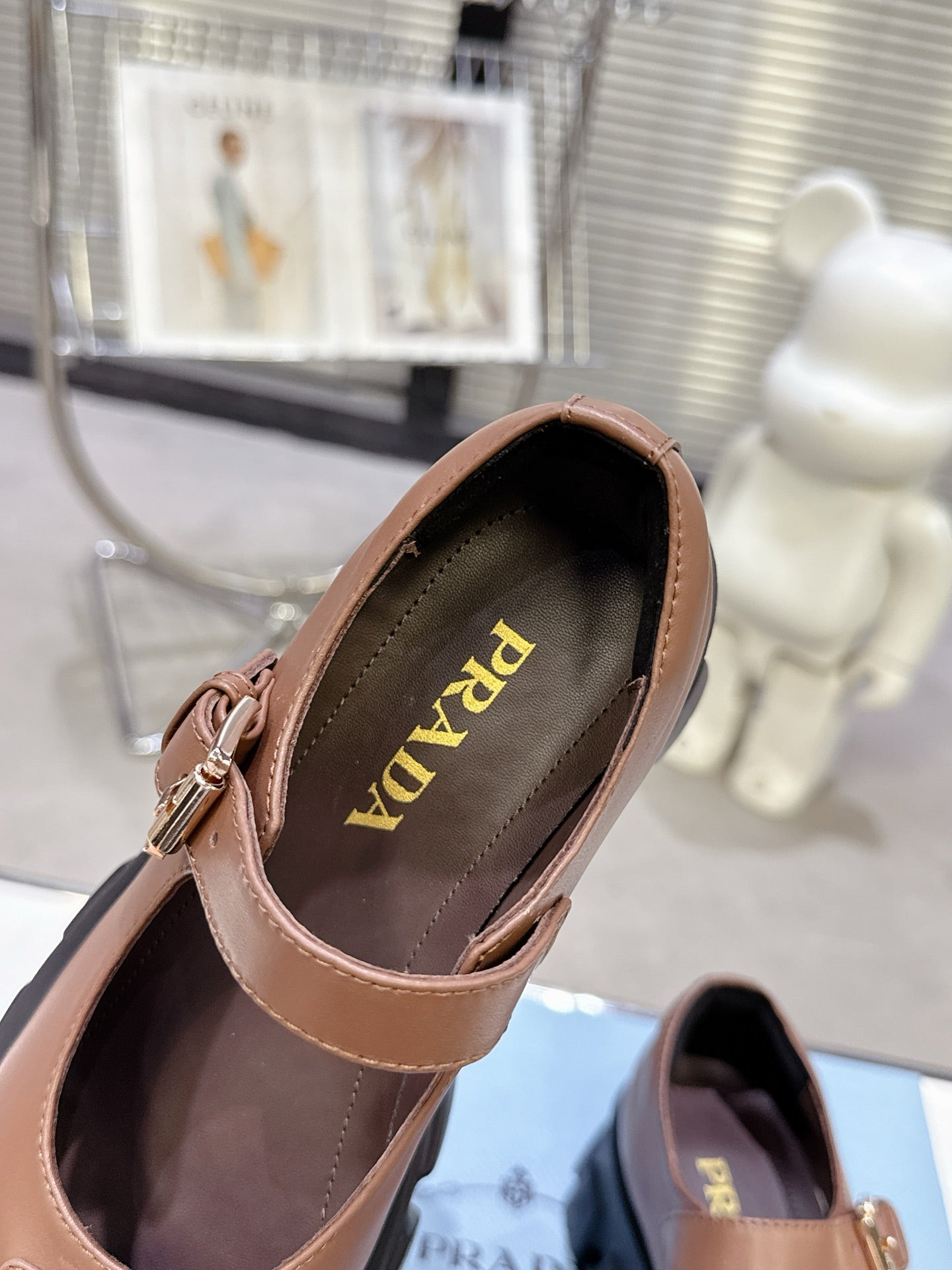 PRADA 25S PLATFORM MARY JANE SHOES IN BROWN CALFSKIN - 35