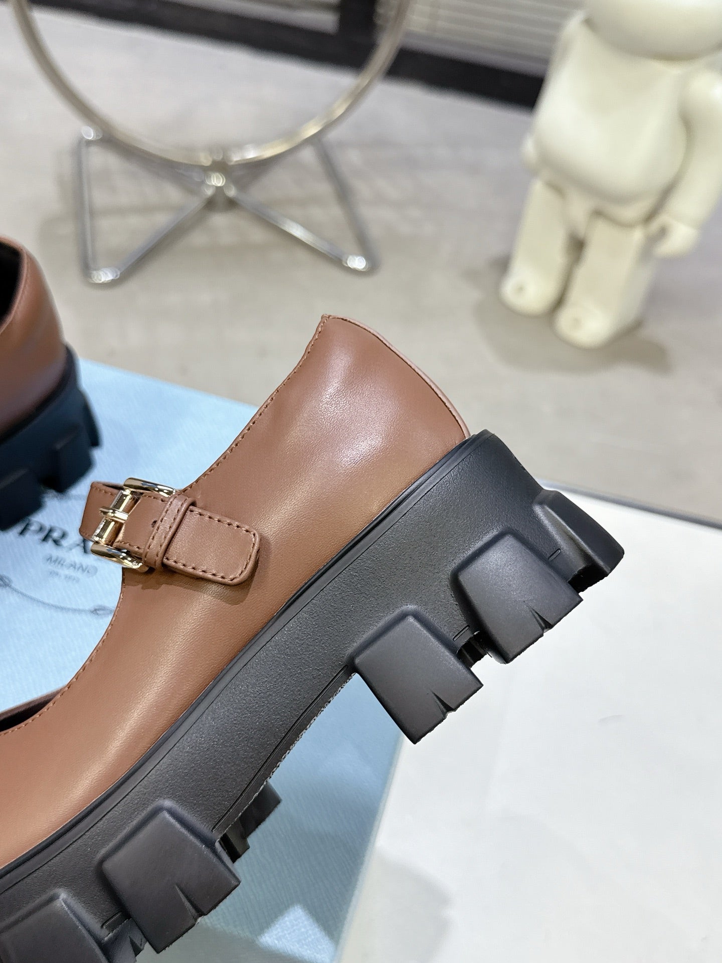 PRADA 25S PLATFORM MARY JANE SHOES IN BROWN CALFSKIN - 35