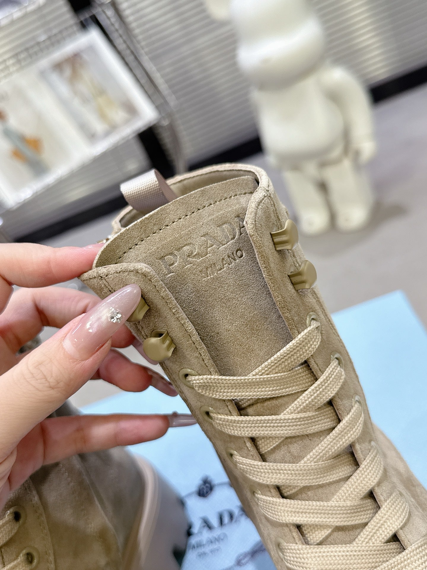 PRADA 25S WARRIOR BOOTS IN BEIGE SUEDE - 35