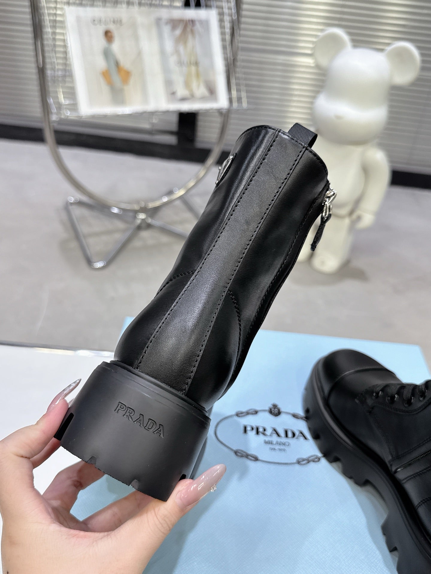 PRADA 25S WARRIOR BOOTS IN BLACK CALFSKIN - 35