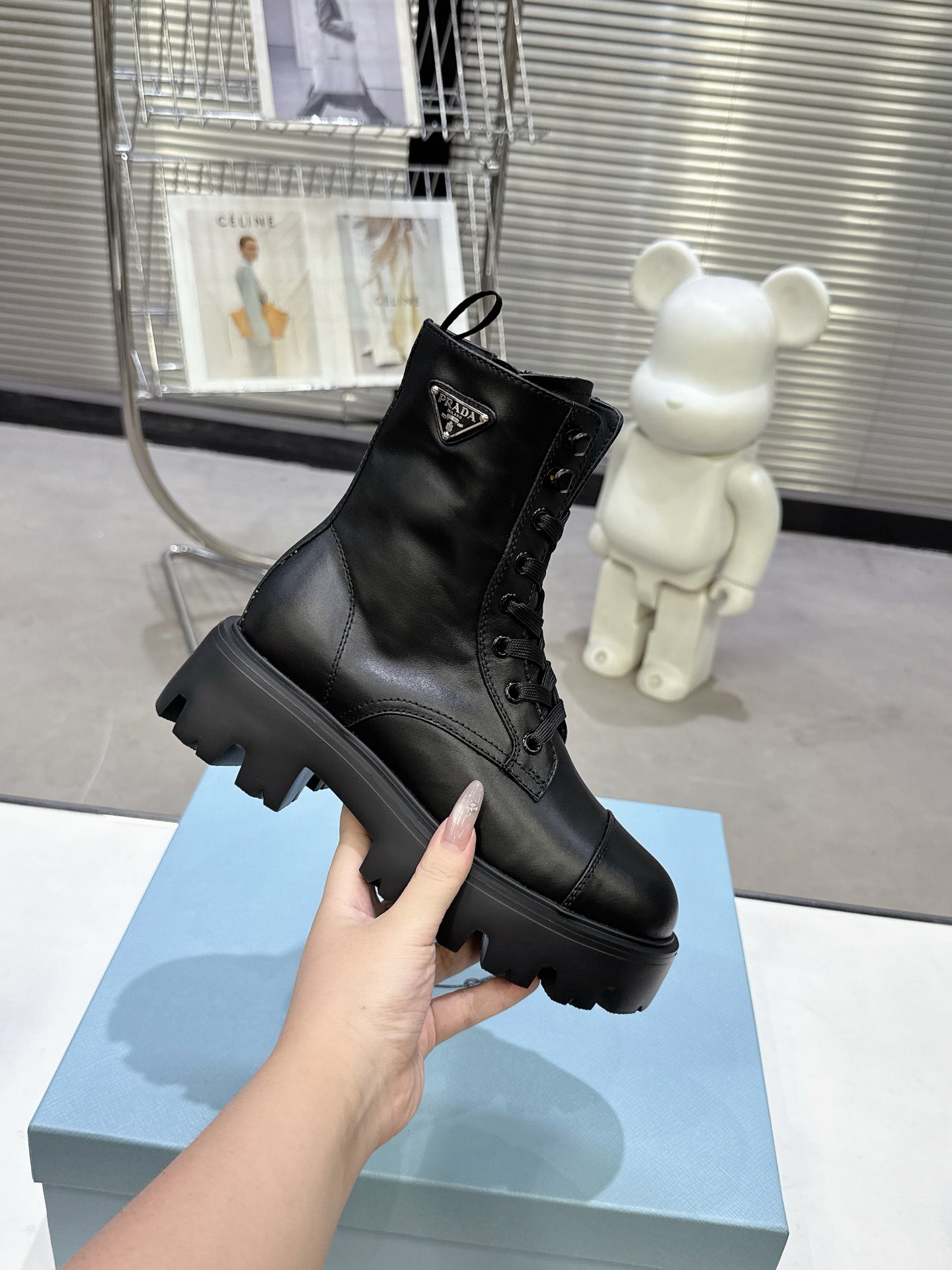 PRADA 25S WARRIOR BOOTS IN BLACK CALFSKIN - 35