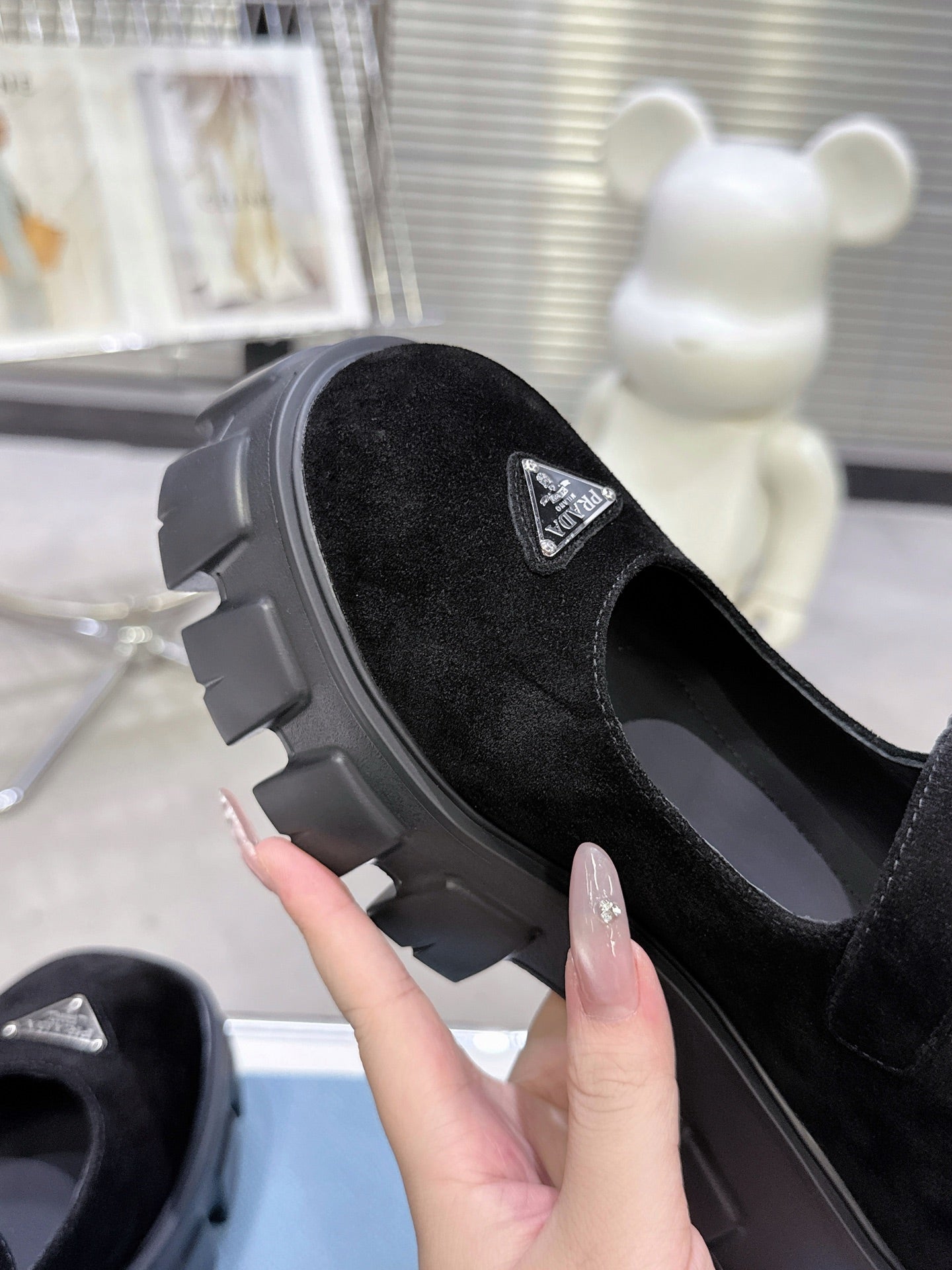 PRADA 25S PLATFORM MARY JANE SHOES IN BLACK SUEDE - 35
