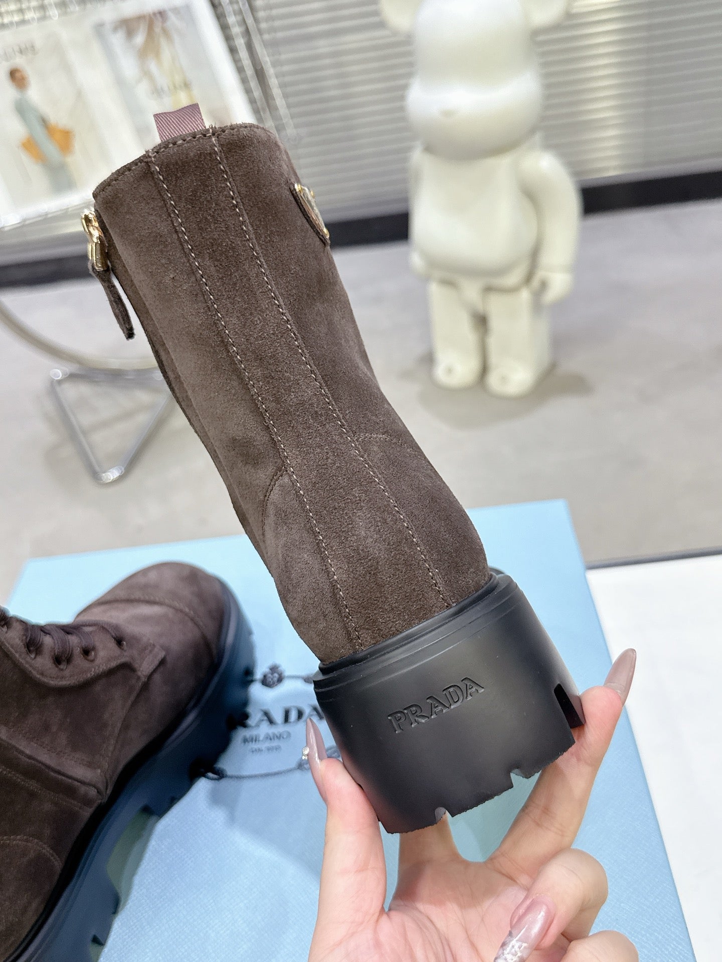 PRADA 25S WARRIOR BOOTS IN DARK BROWN SUEDE - 35
