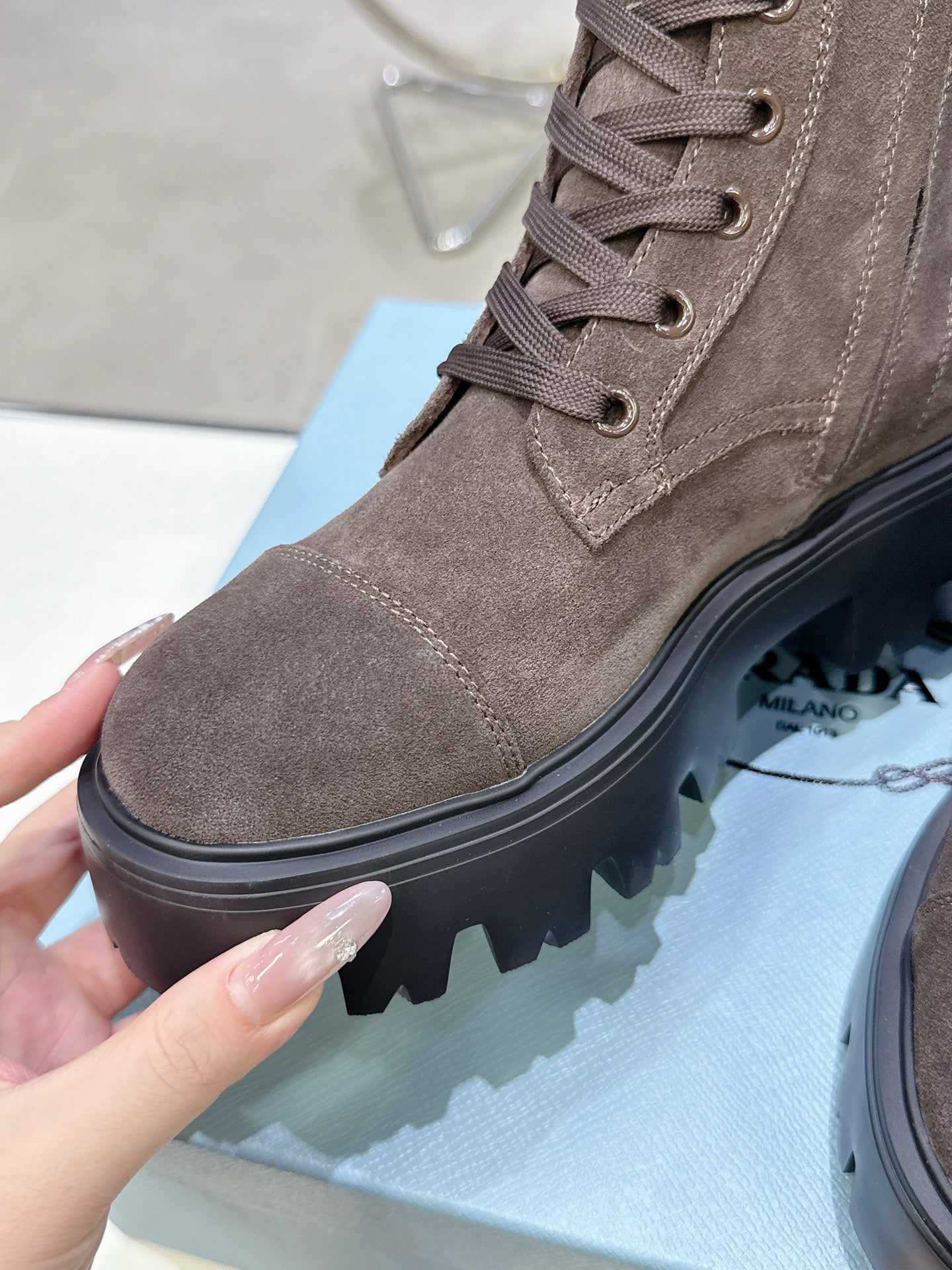 PRADA 25S WARRIOR BOOTS IN DARK BROWN SUEDE - 35
