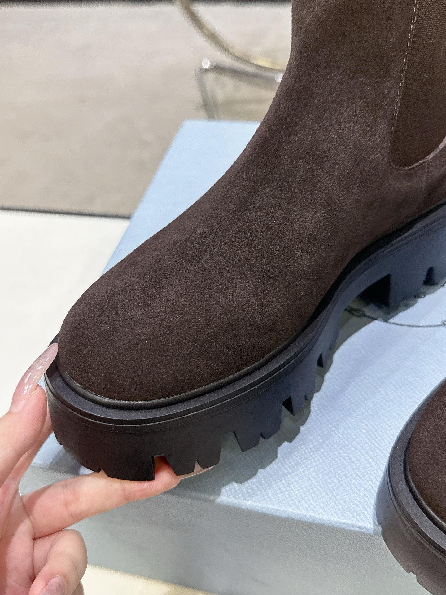 PRADA 25S RETRO PLATFORM MARTIN ANKLE BOOTS IN DARK BROWN SUEDE - 35