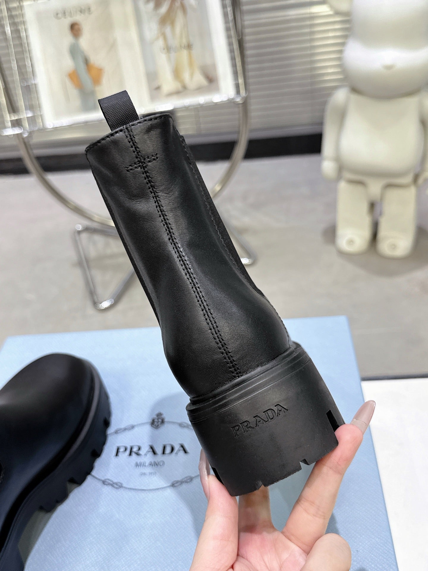 PRADA 25S RETRO PLATFORM MARTIN ANKLE BOOTS IN BLACK CALFSKIN - 35