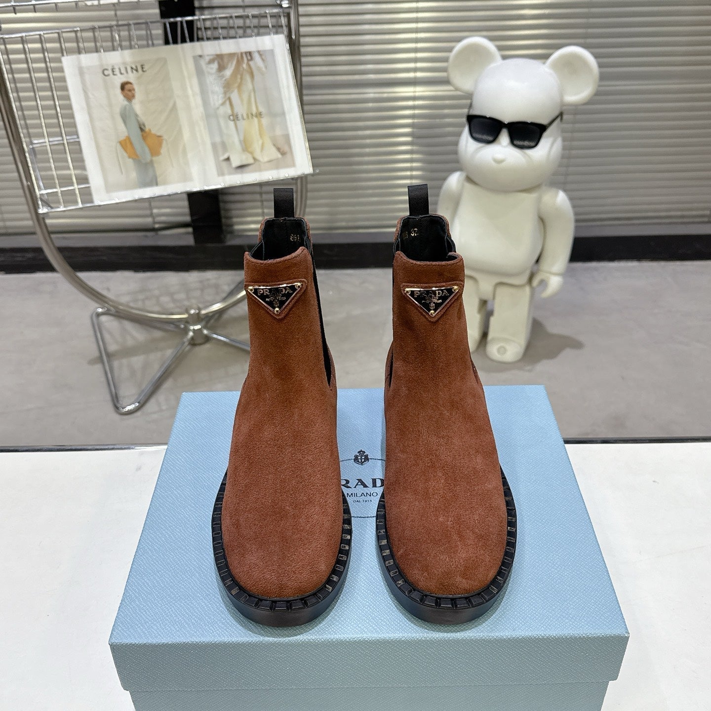 PRADA 25S RETRO PLATFORM MARTIN BOOTS IN BROWN SUEDE - 35