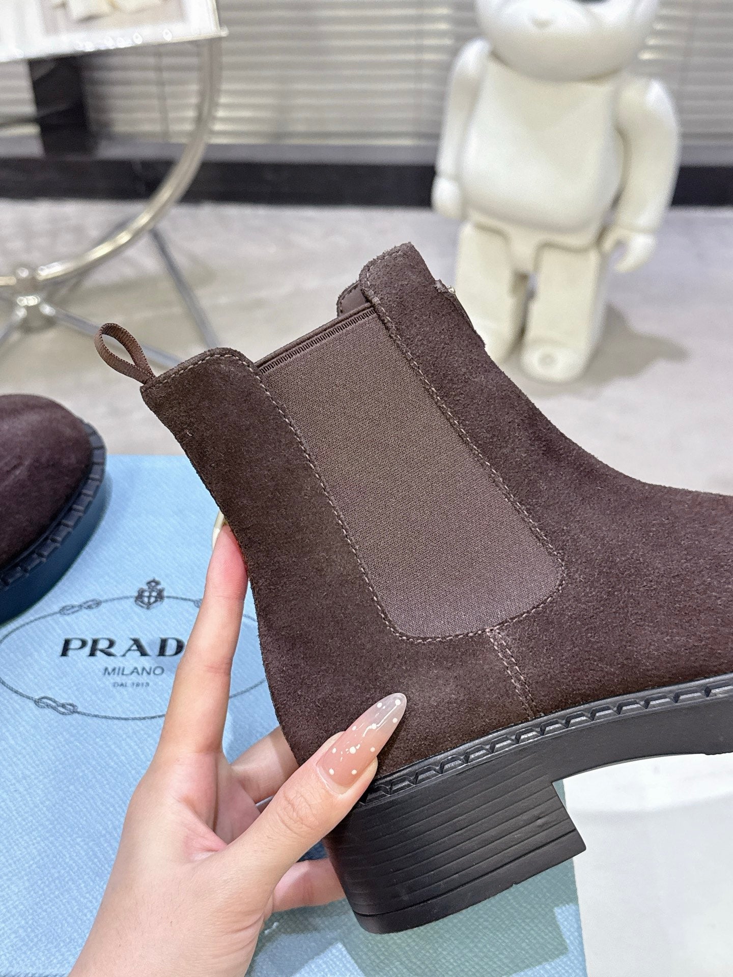 PRADA 25S RETRO PLATFORM MARTIN BOOTS IN DARK BROWN SUEDE - 35