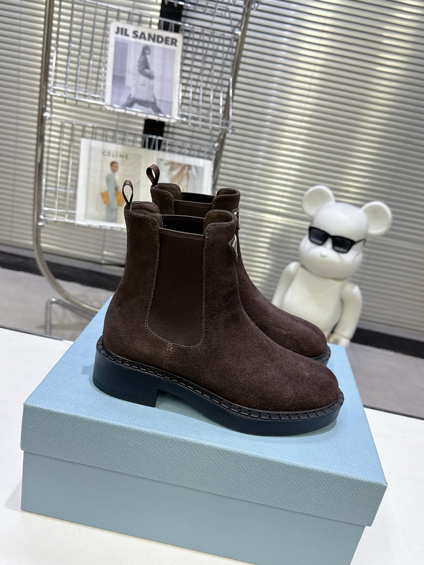 PRADA 25S RETRO PLATFORM MARTIN BOOTS IN DARK BROWN SUEDE - 35