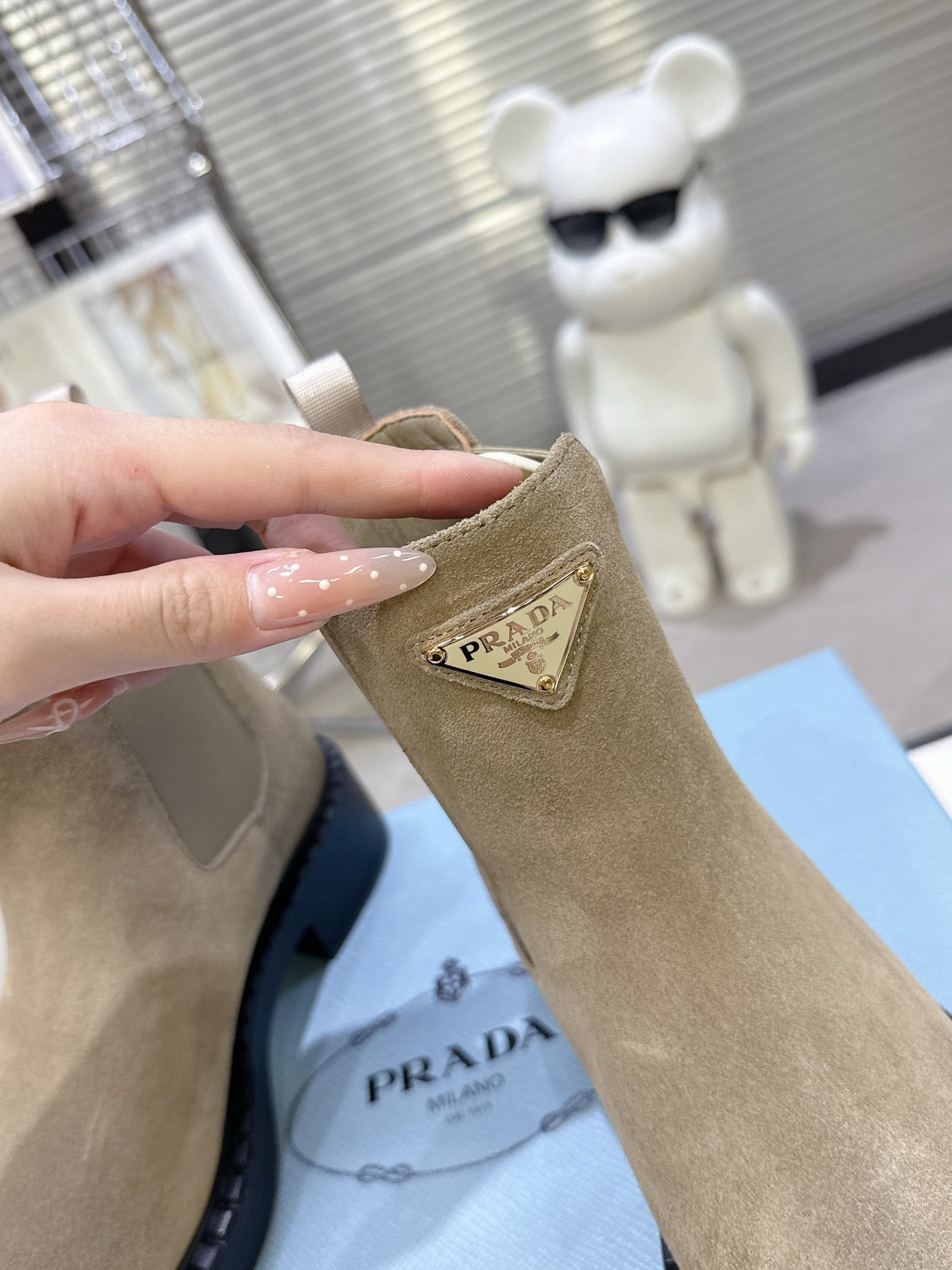 PRADA 25S RETRO PLATFORM MARTIN BOOTS IN BEIGE SUEDE - 35