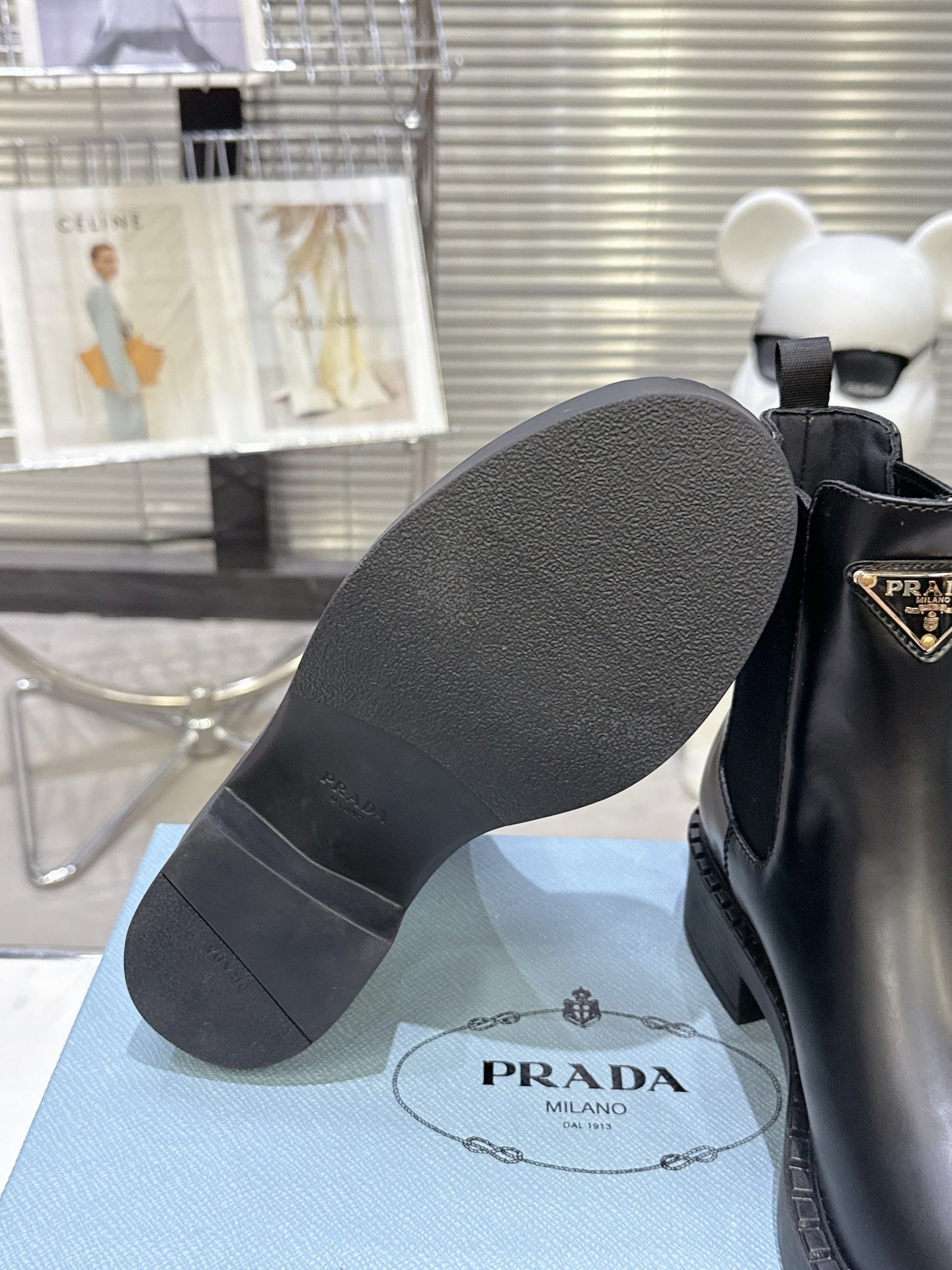 PRADA 25S RETRO PLATFORM MARTIN BOOTS IN BLACK CALFSKIN - 35