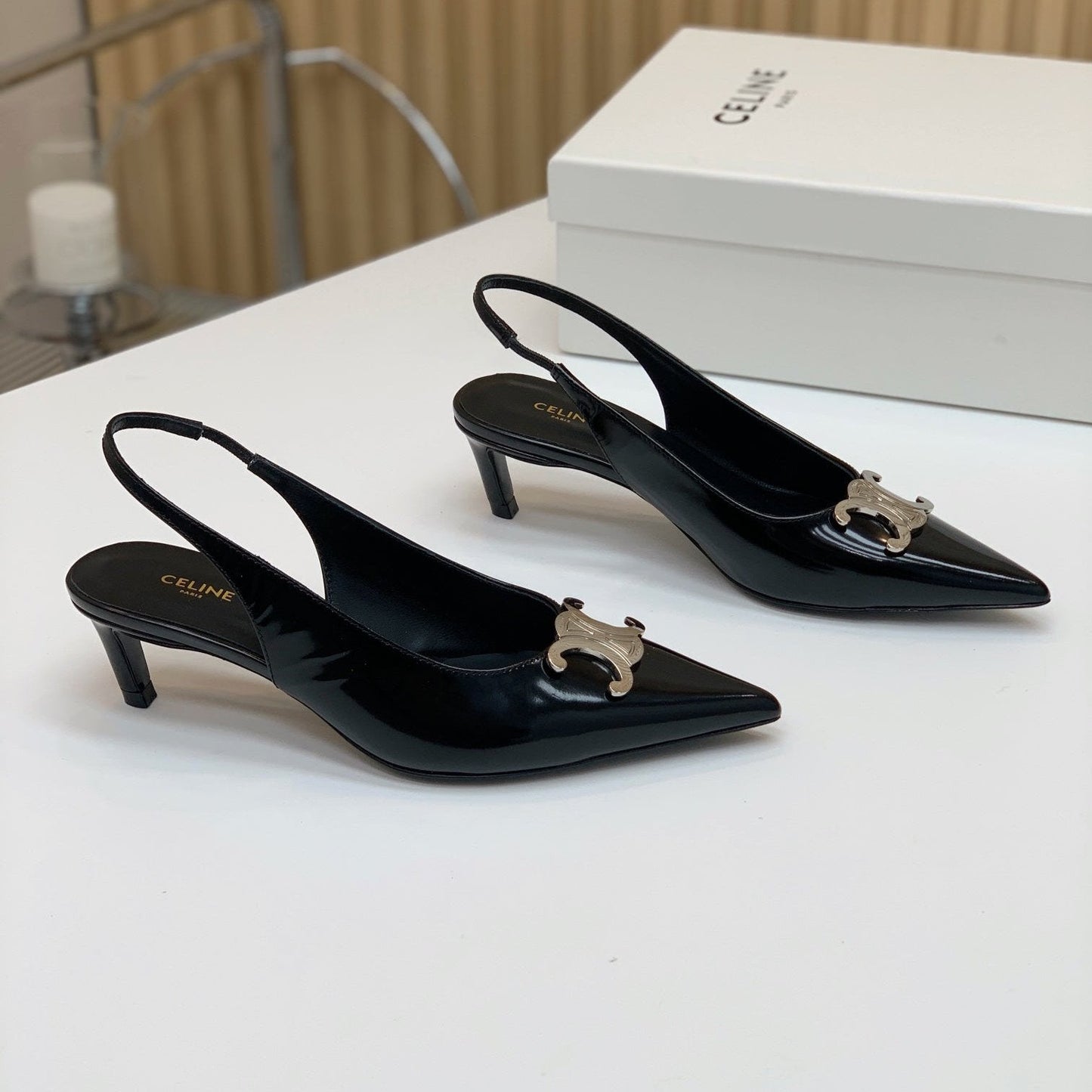 ALMA TRIOMPHE SLINGBACK IN BLACK PATENT CALFSKIN - 35
