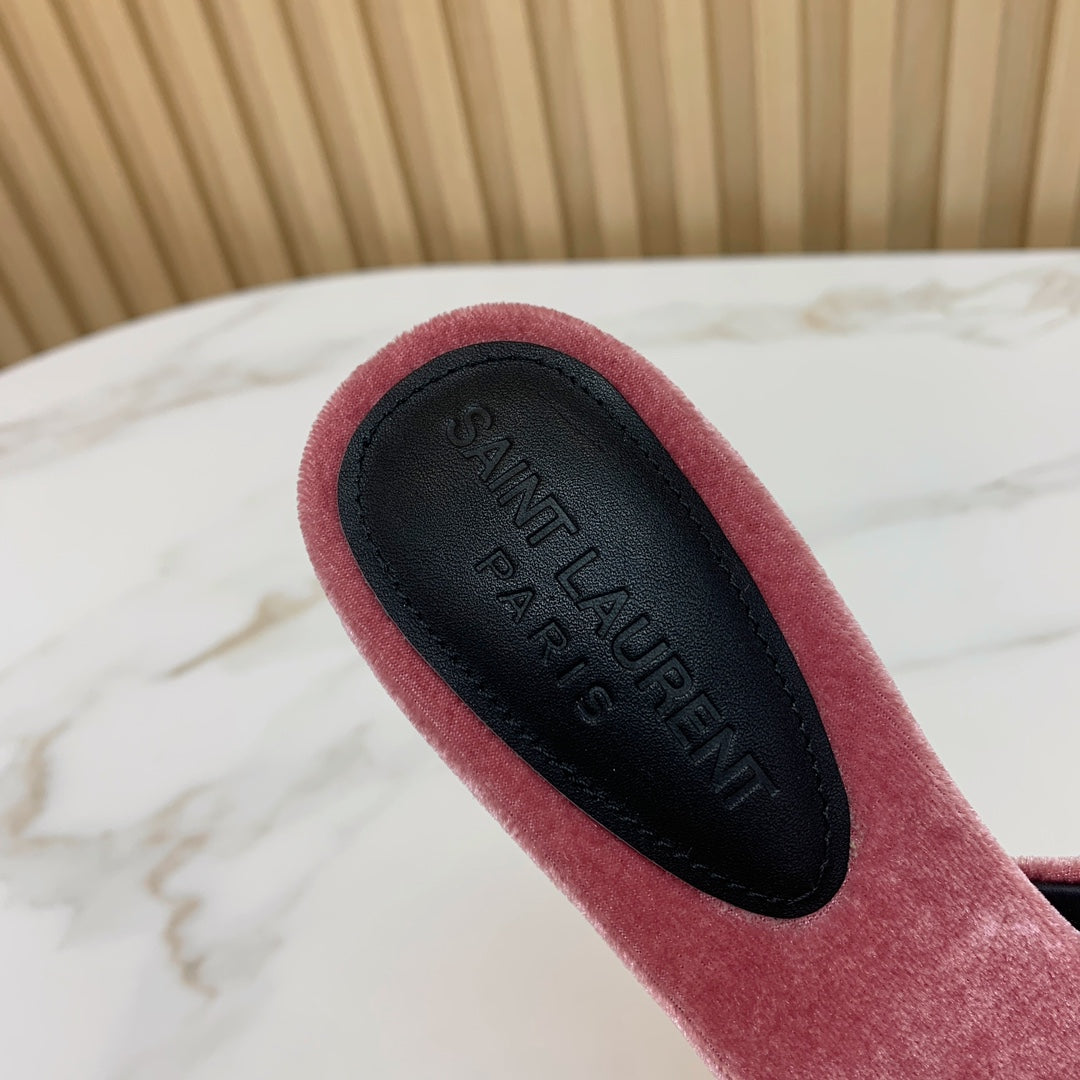 SL CHAIN ATTACH HEELED MULES BLUSH PINK VELVET - 35