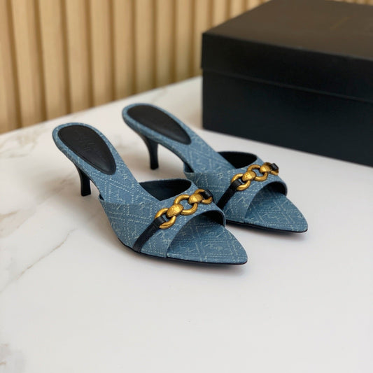 SL CHAIN ATTACH HEELED MULES CERULEAN DENIM - 35