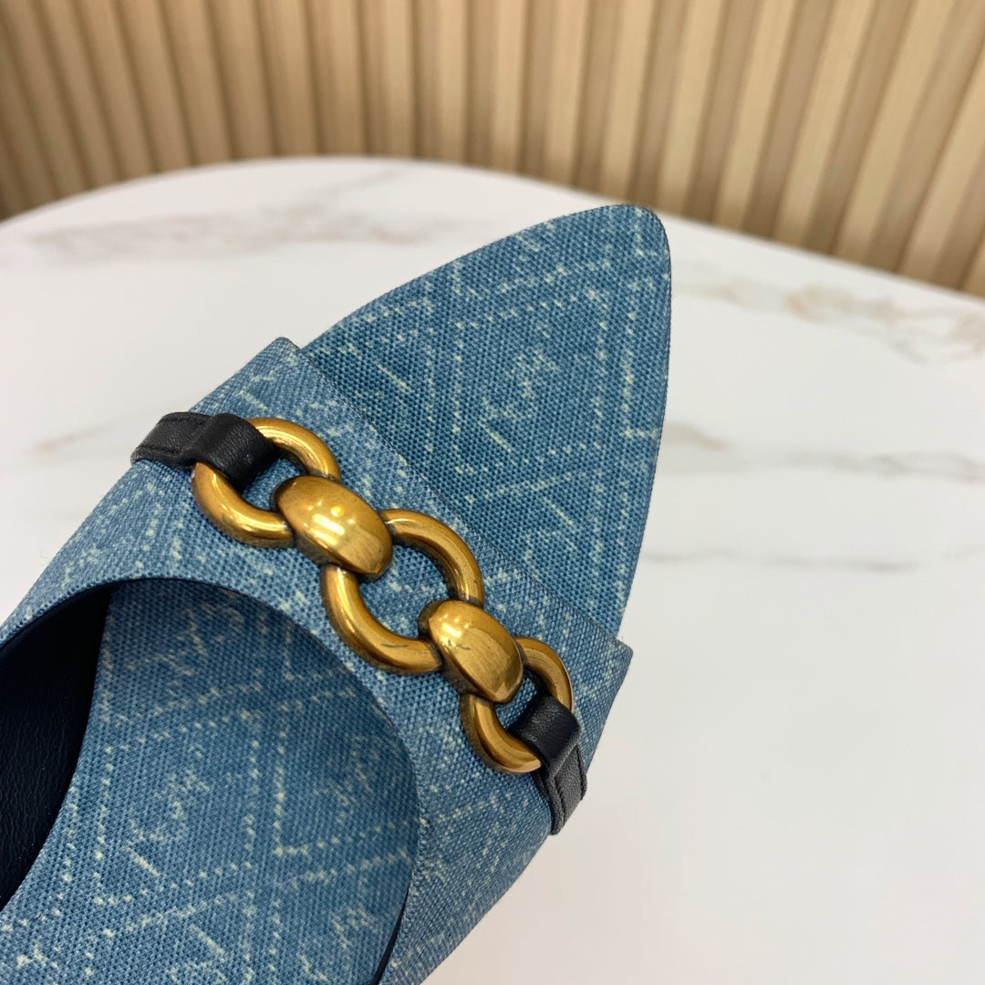 SL CHAIN ATTACH HEELED MULES CERULEAN DENIM - 35