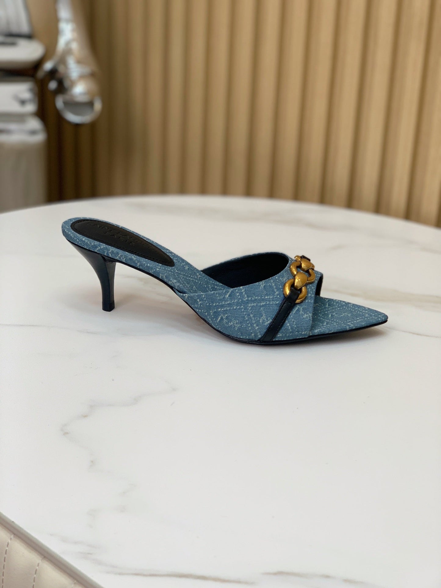 SL CHAIN ATTACH HEELED MULES CERULEAN DENIM - 35