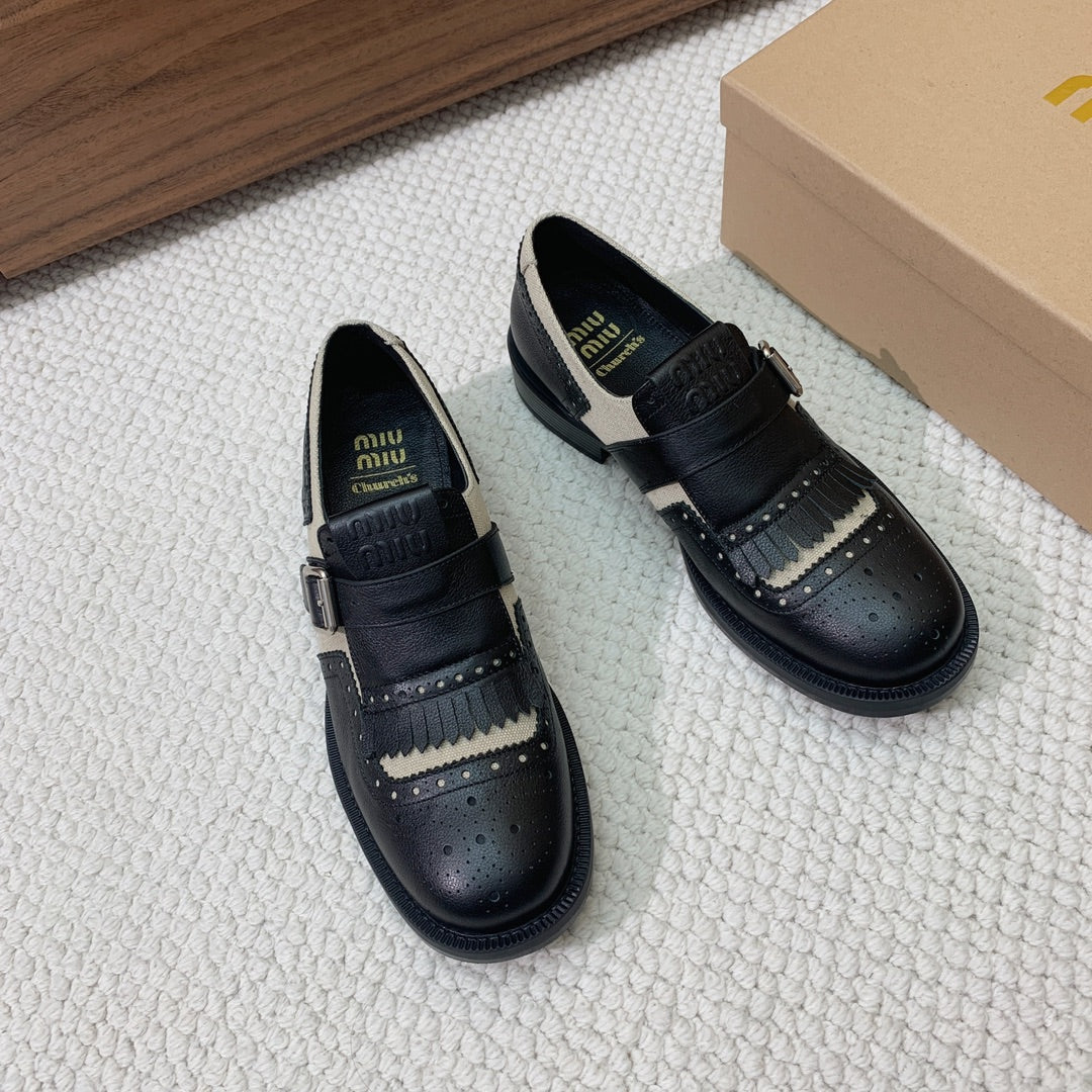 OXFORD SHOES BLACK MIX CREAM COWHIDE - 35