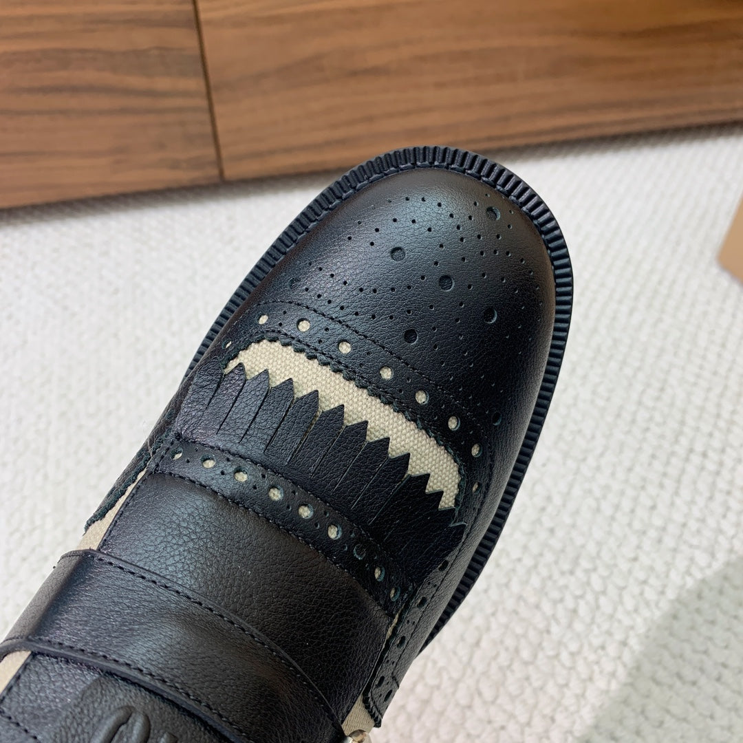 OXFORD SHOES BLACK MIX CREAM COWHIDE - 35