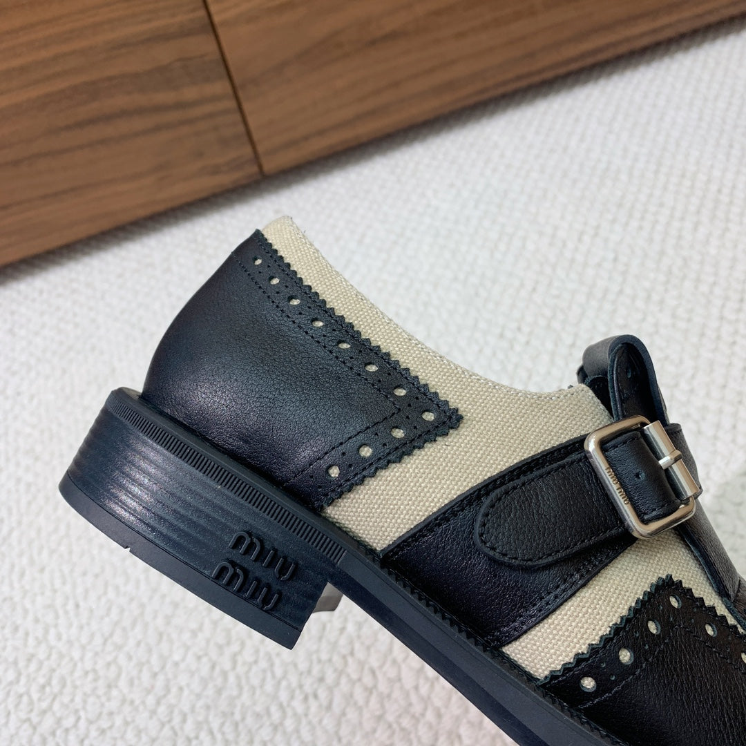 OXFORD SHOES BLACK MIX CREAM COWHIDE - 35