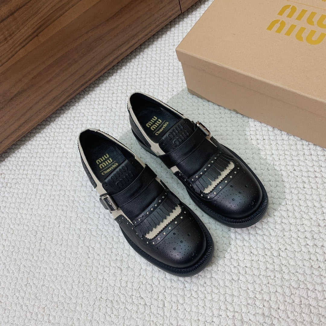 OXFORD SHOES BLACK MIX CREAM COWHIDE - 35