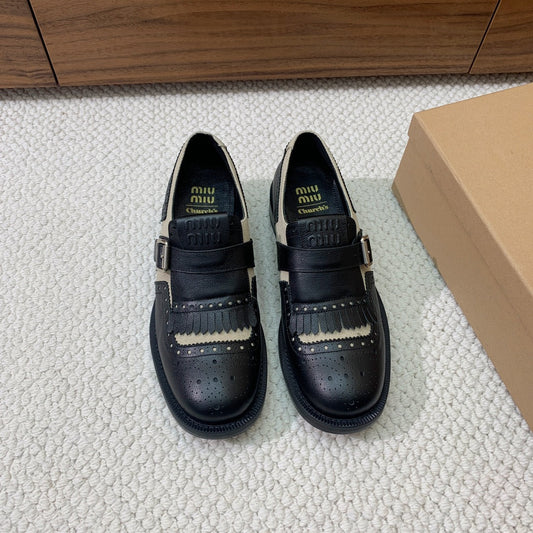 OXFORD SHOES BLACK MIX CREAM COWHIDE - 35