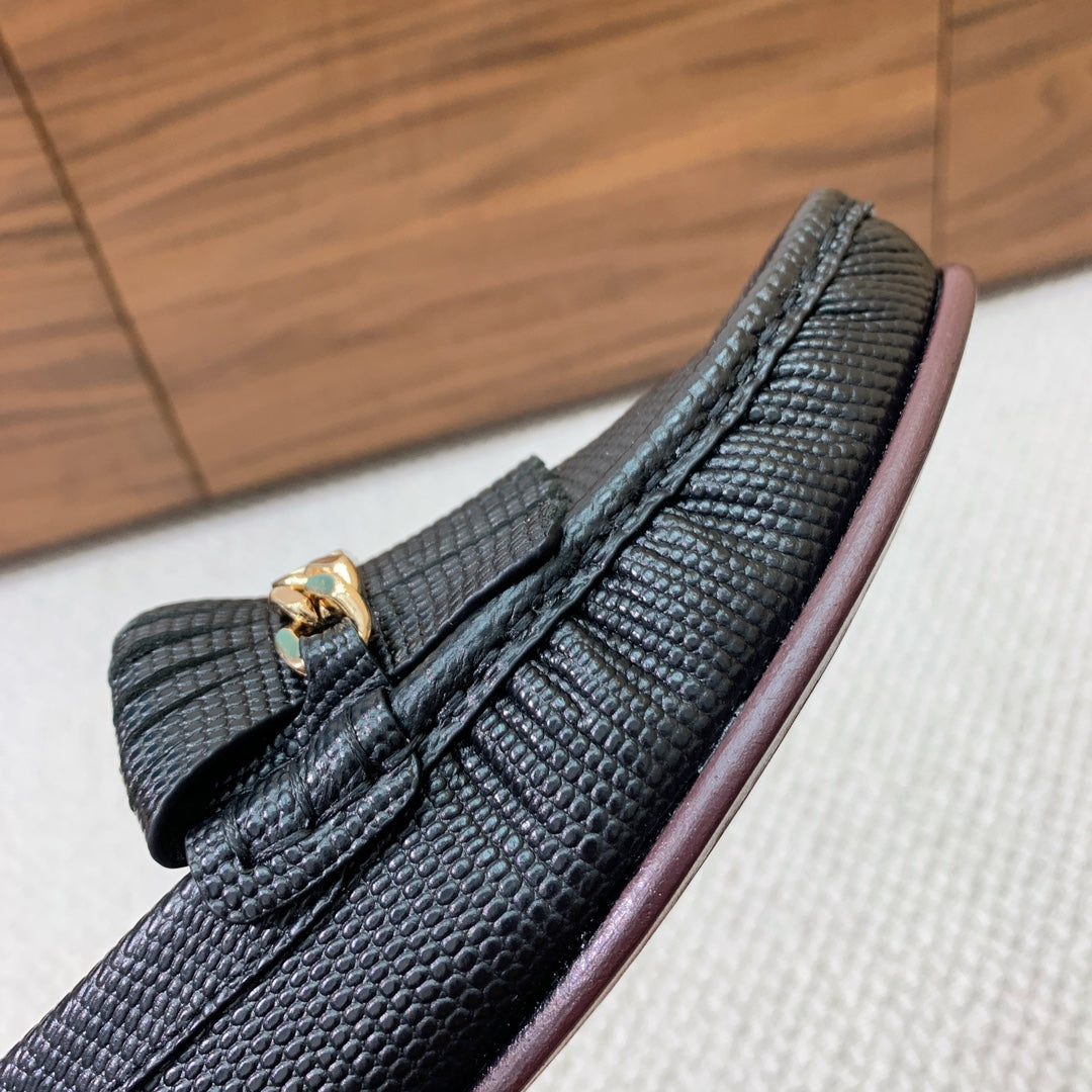 LUCO LOAFER WITH FRINGES IN BLACK LAMBSKIN - 35