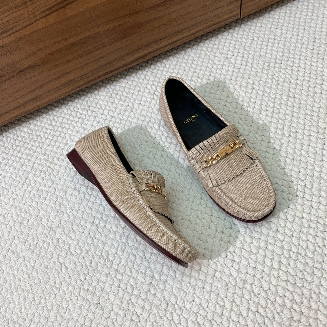 LUCO LOAFER WITH FRINGES IN KHAKI BROWN LAMBSKIN - 35
