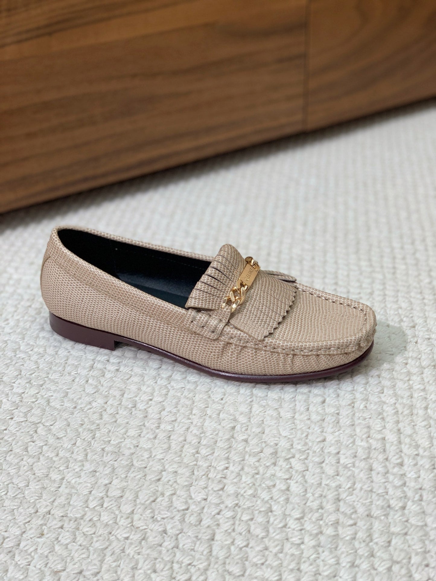 LUCO LOAFER WITH FRINGES IN KHAKI BROWN LAMBSKIN - 35