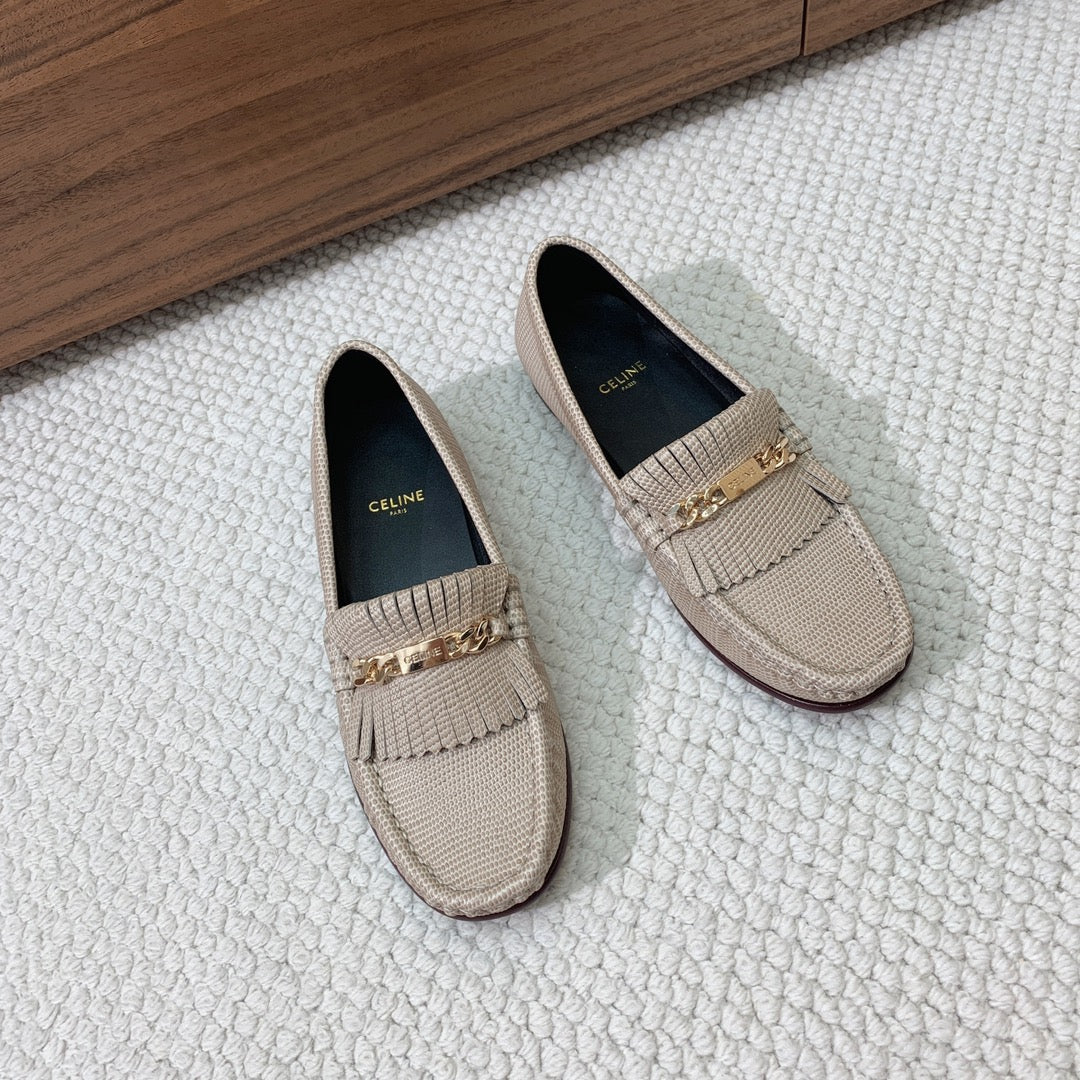 LUCO LOAFER WITH FRINGES IN KHAKI BROWN LAMBSKIN - 35