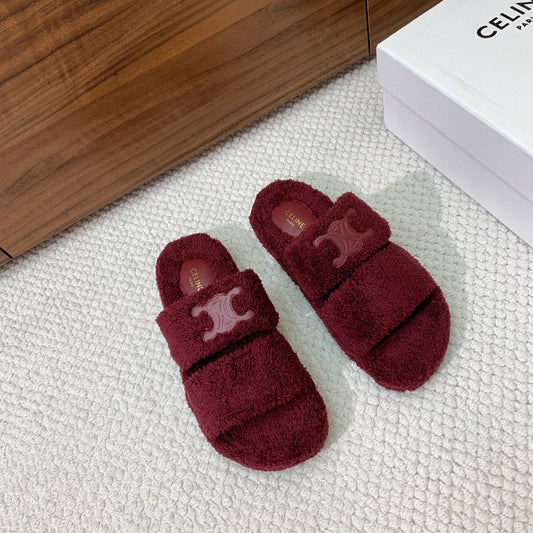 БОСОНІЖКИ CELINE 26S НА ДВОХ РЕМІНЦЯХ З ТЕМНО-ЧЕРВОНОЇ ВОВНИ