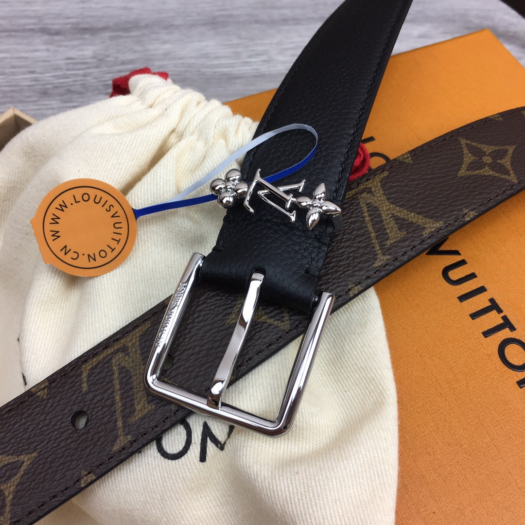 LV BLOOM 30MM BELT BLACK CALFSKIN SILVER HARDWARE - 30