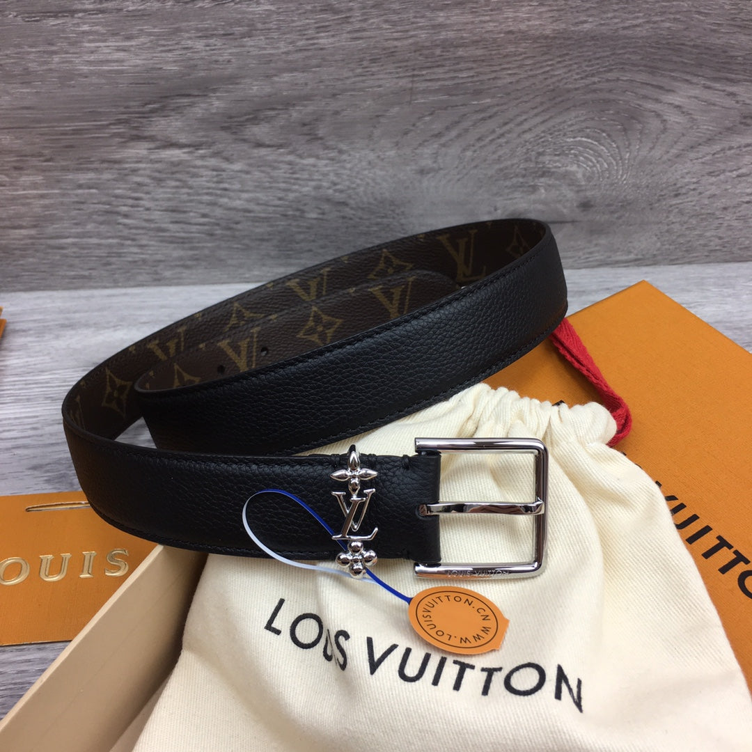LV BLOOM 30MM BELT BLACK CALFSKIN SILVER HARDWARE - 30
