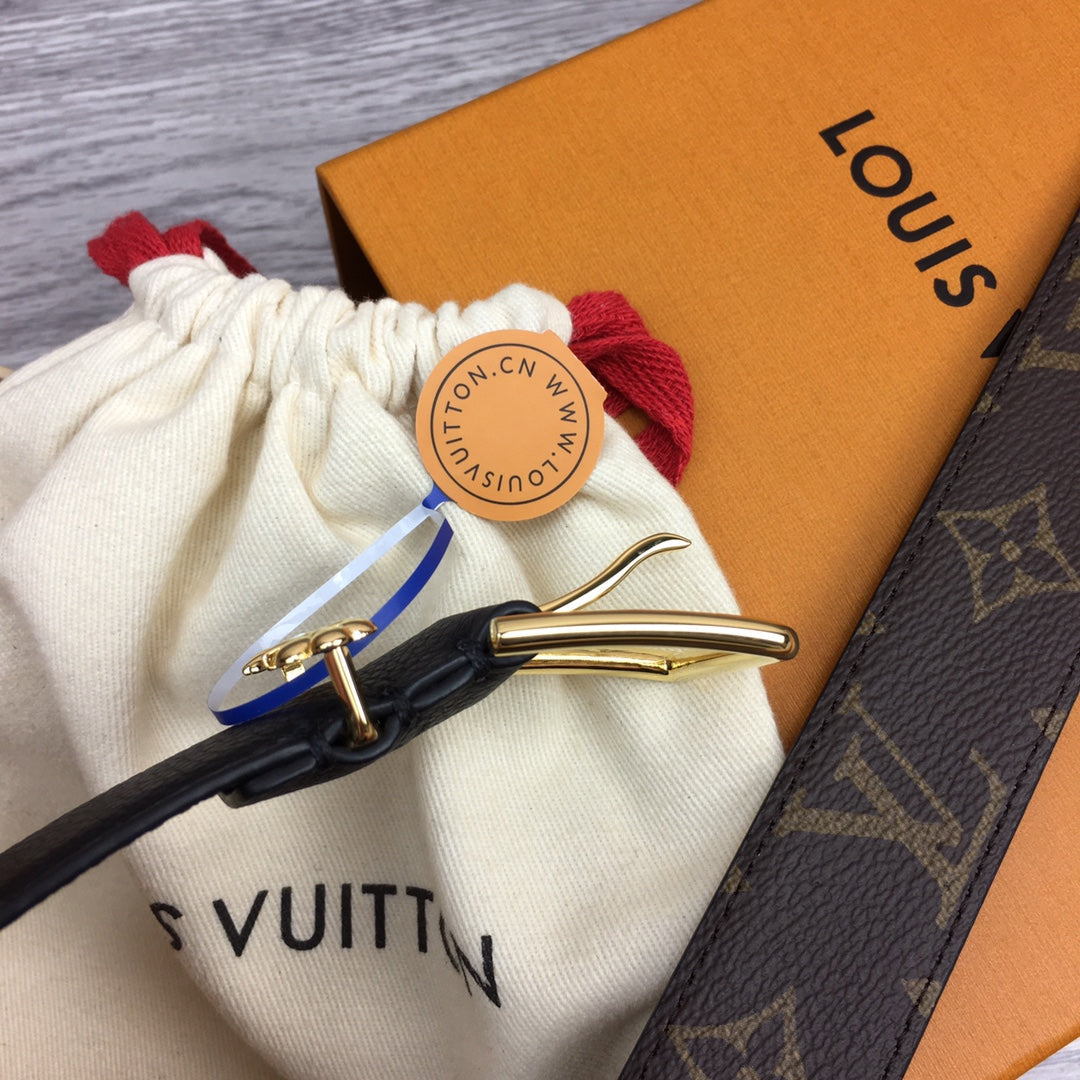 LV BLOOM 30MM BELT BLACK CALFSKIN GOLD HARDWARE - 30