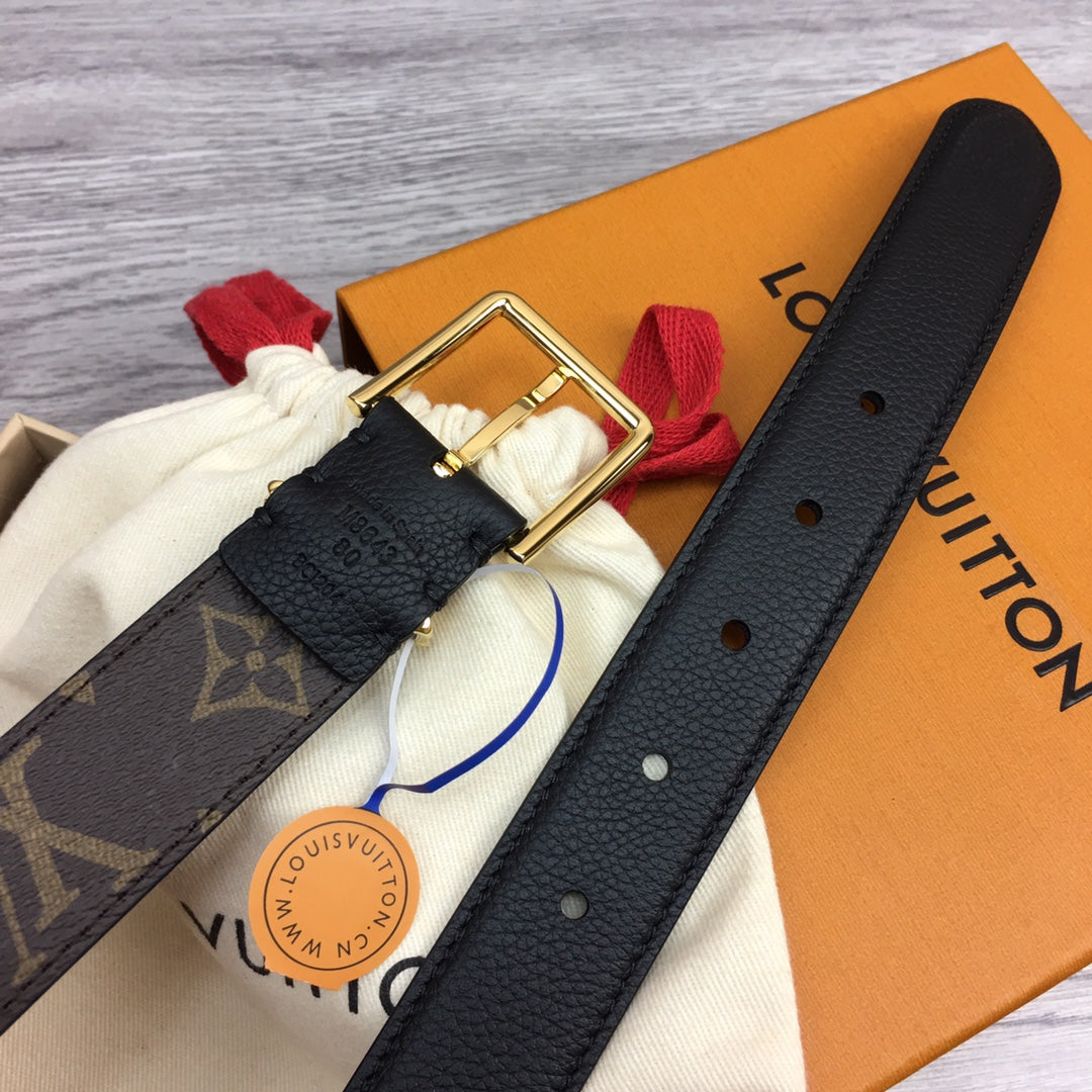LV BLOOM 30MM BELT BLACK CALFSKIN GOLD HARDWARE - 30