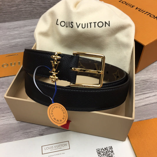 LV BLOOM 30MM BELT BLACK CALFSKIN GOLD HARDWARE - 30