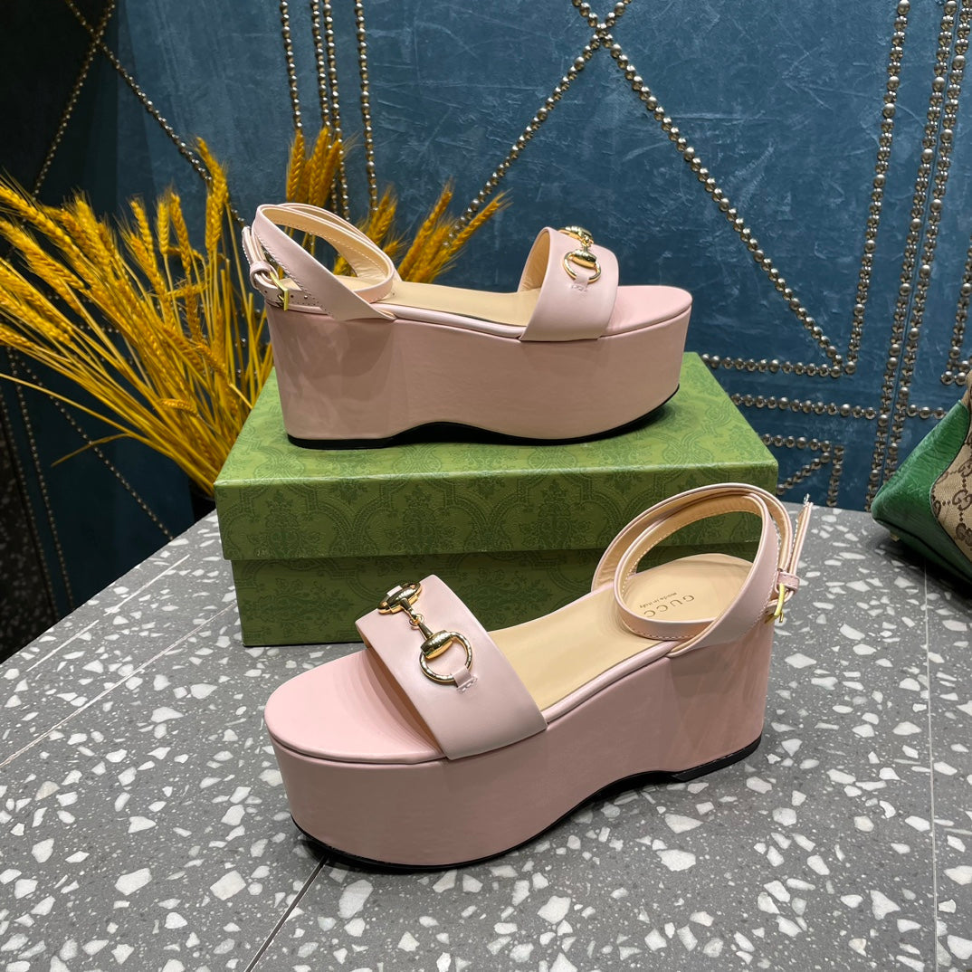 GG HORSEBIT PLATFORM SANDAL PASTEL PINK CALFSKIN - 35