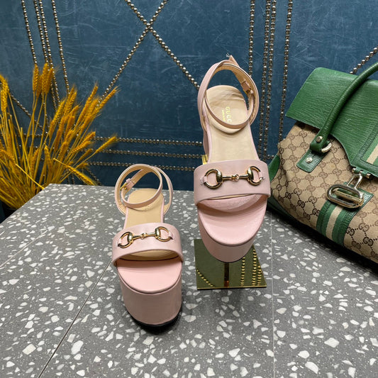 GG HORSEBIT PLATFORM SANDAL PASTEL PINK CALFSKIN - 35