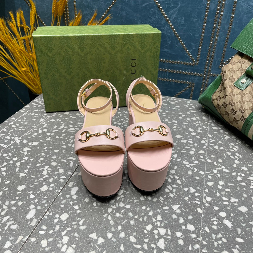GG HORSEBIT PLATFORM SANDAL PASTEL PINK CALFSKIN - 35