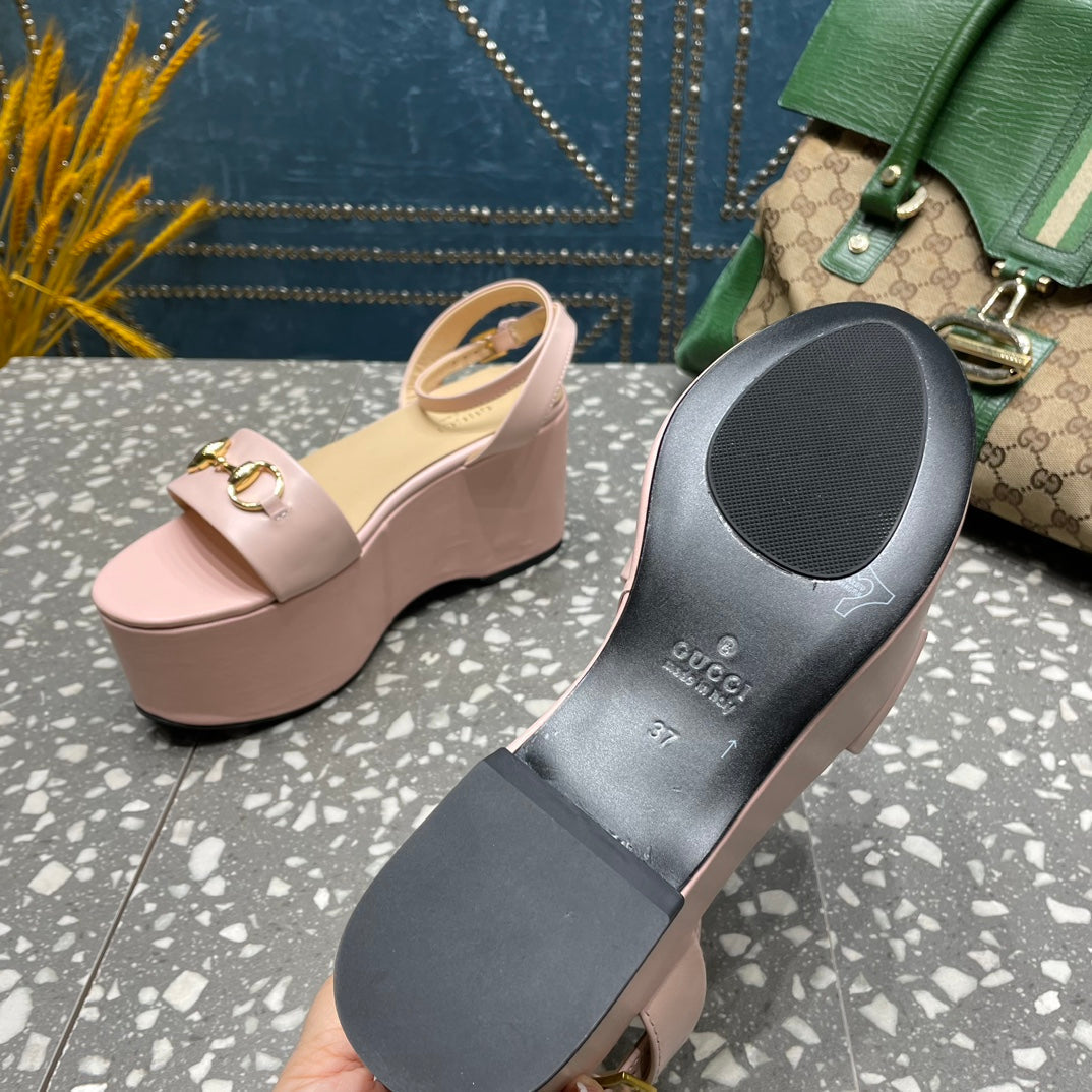 GG HORSEBIT PLATFORM SANDAL PASTEL PINK CALFSKIN - 35