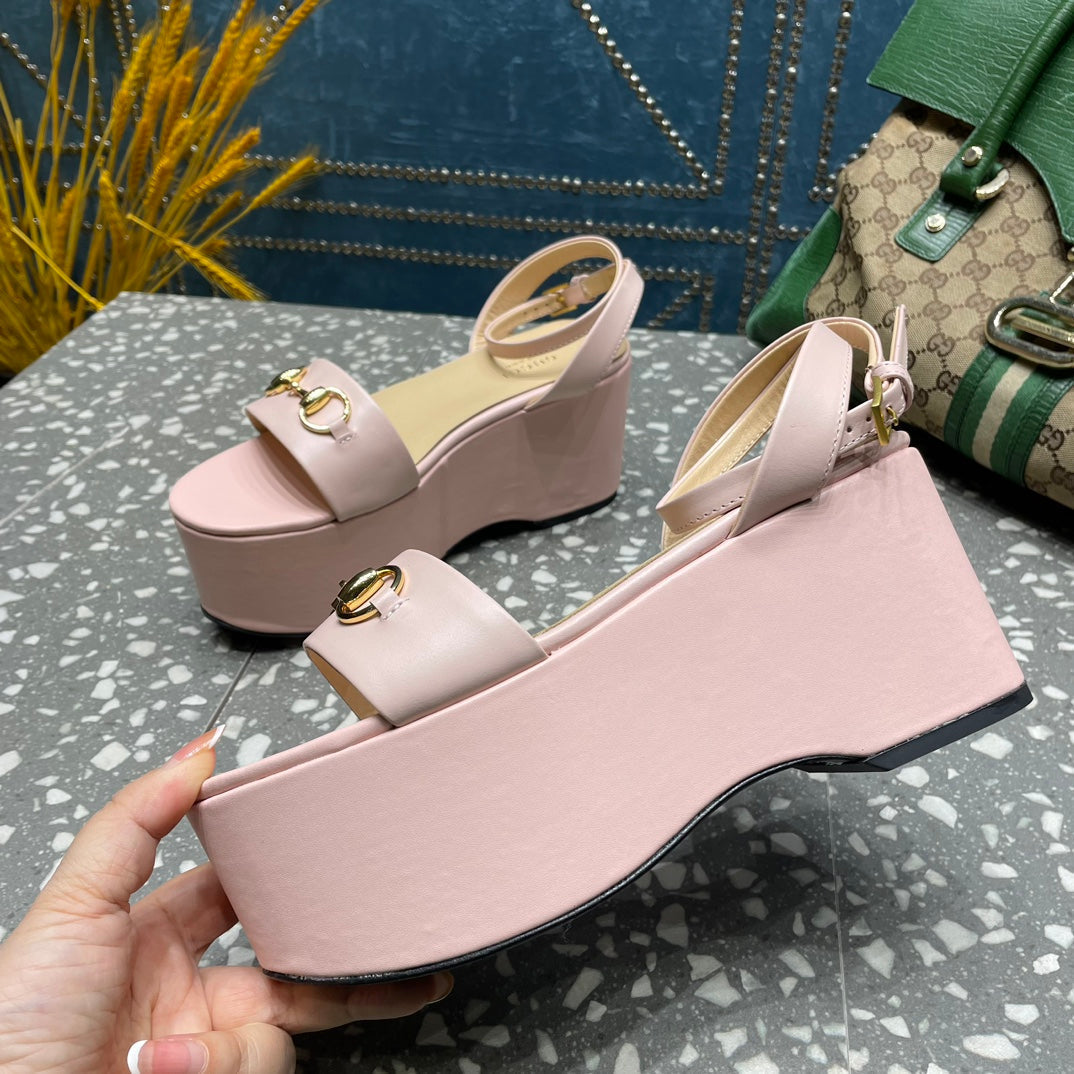 GG HORSEBIT PLATFORM SANDAL PASTEL PINK CALFSKIN - 35