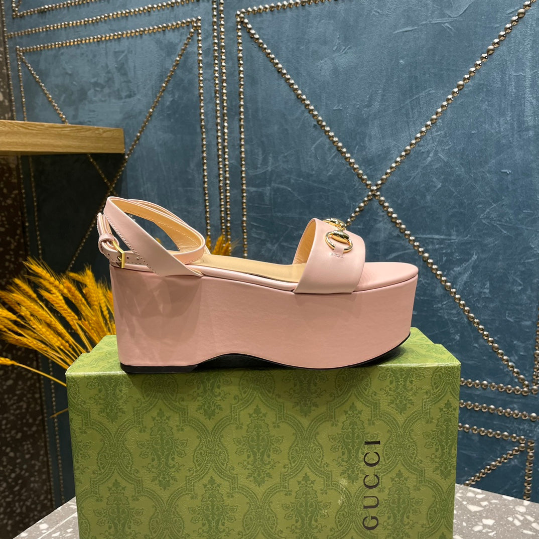 GG HORSEBIT PLATFORM SANDAL PASTEL PINK CALFSKIN - 35