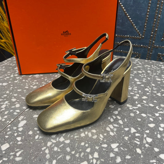 JACKIE 80 MM PUMP IN LIGHT GOLD CALFSKIN - 35