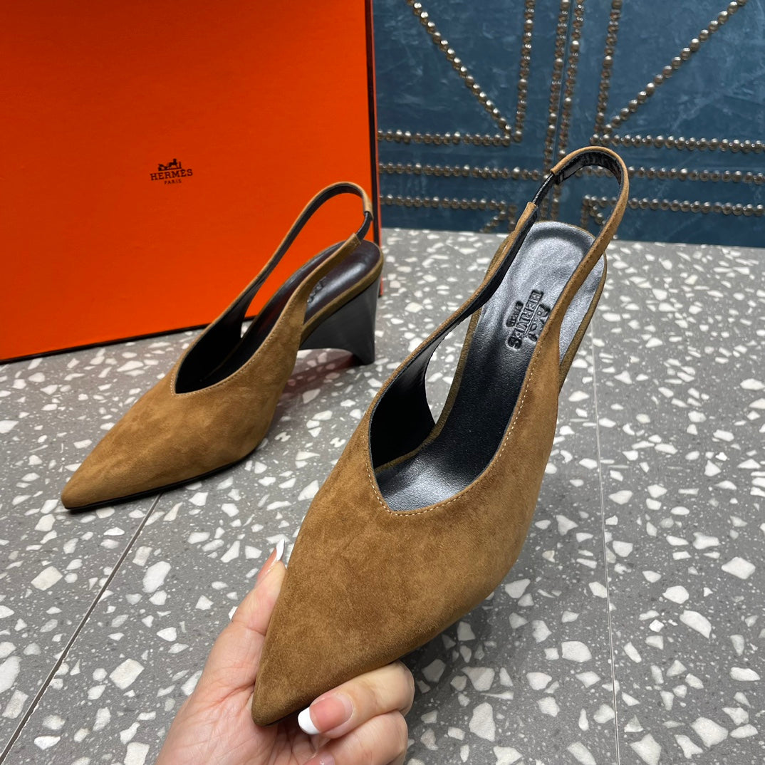 HIGH SLINGBACKS 7 CM IN CIDER BROWN SUEDE - 35