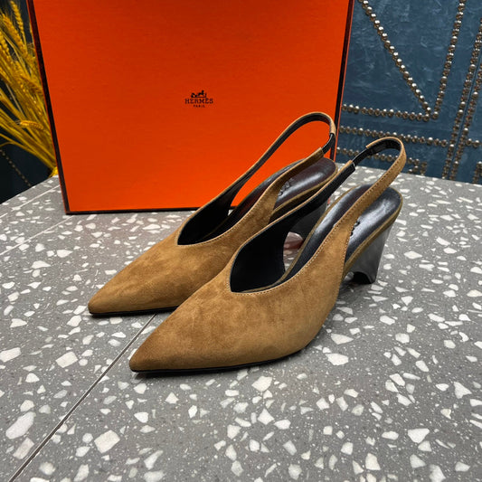 HIGH SLINGBACKS 7 CM IN CIDER BROWN SUEDE - 35