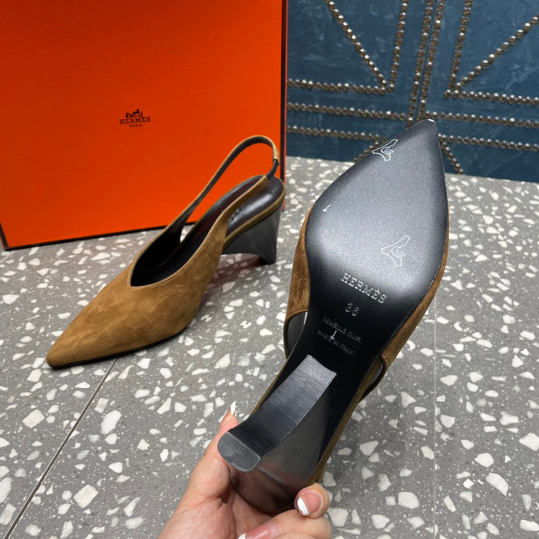 HIGH SLINGBACKS 7 CM IN CIDER BROWN SUEDE - 35