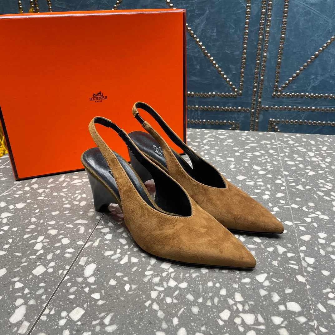 HIGH SLINGBACKS 7 CM IN CIDER BROWN SUEDE - 35