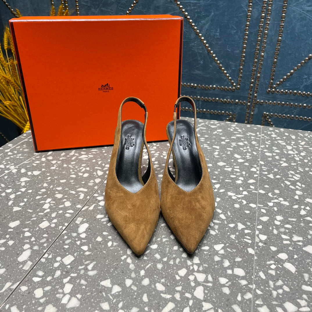 HIGH SLINGBACKS 7 CM IN CIDER BROWN SUEDE - 35