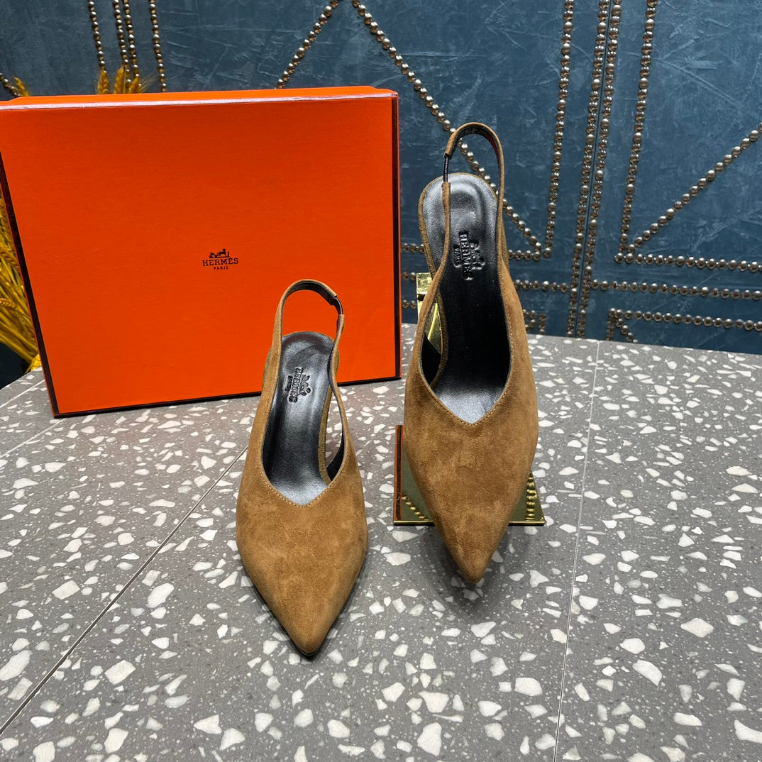HIGH SLINGBACKS 7 CM IN CIDER BROWN SUEDE - 35
