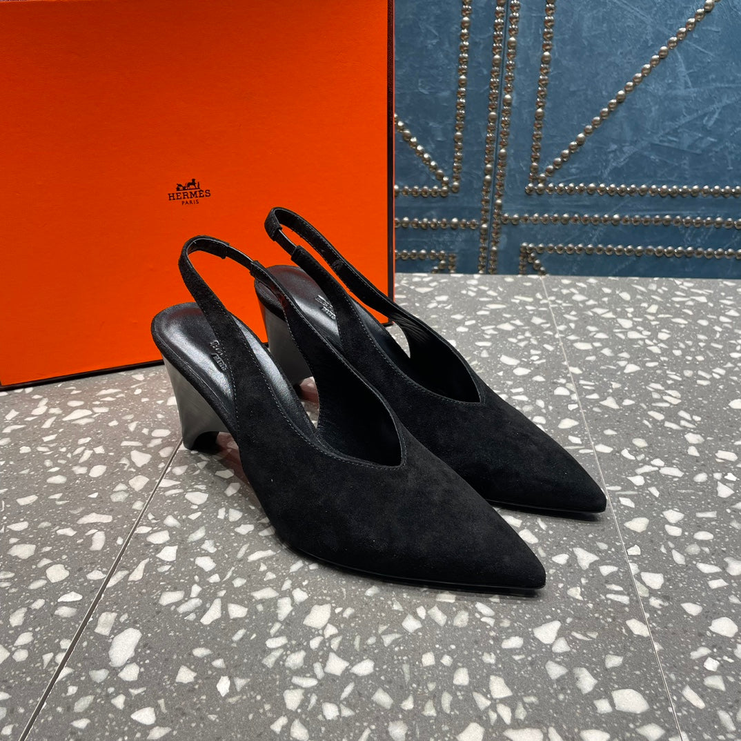 HIGH SLINGBACKS 7 CM IN BLACK SUEDE - 35